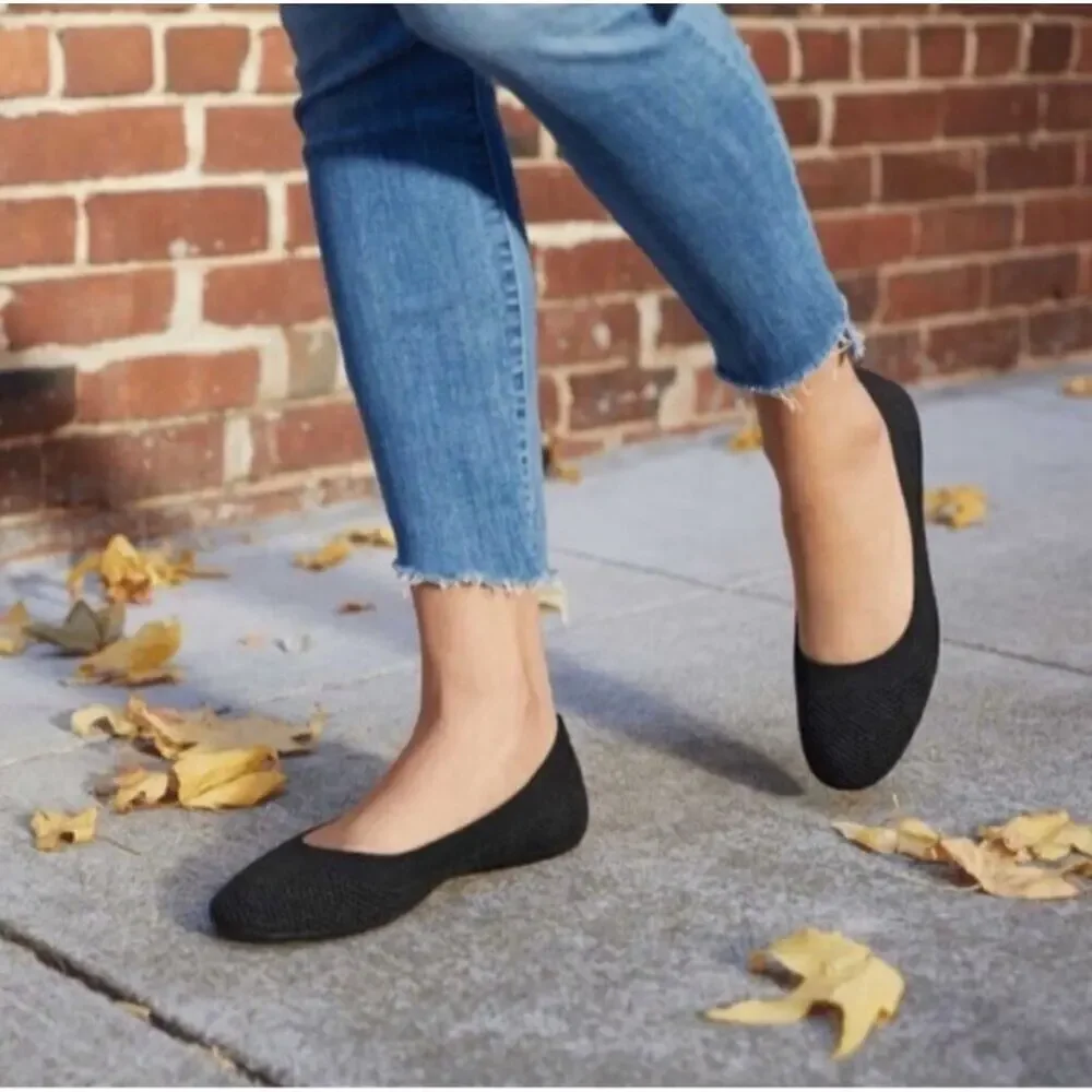 Allbirds Tree Breezers Ballet Flats Womens 7.5‎ Black Knit Comfort Casual Preppy
